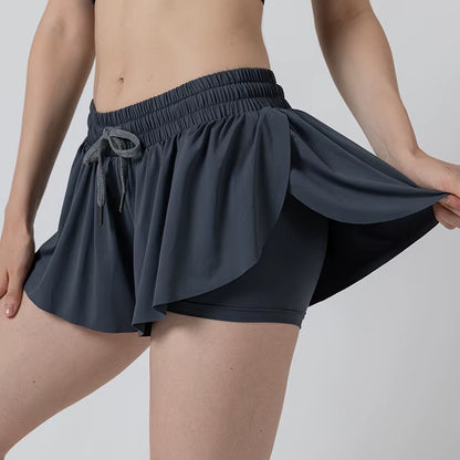 2 in 1 Flowy Sports Shorts Women Running Short Butterfly Tennis Skirt with Pockets Gym Yoga Athletic Biker Spandex Skirts Summer